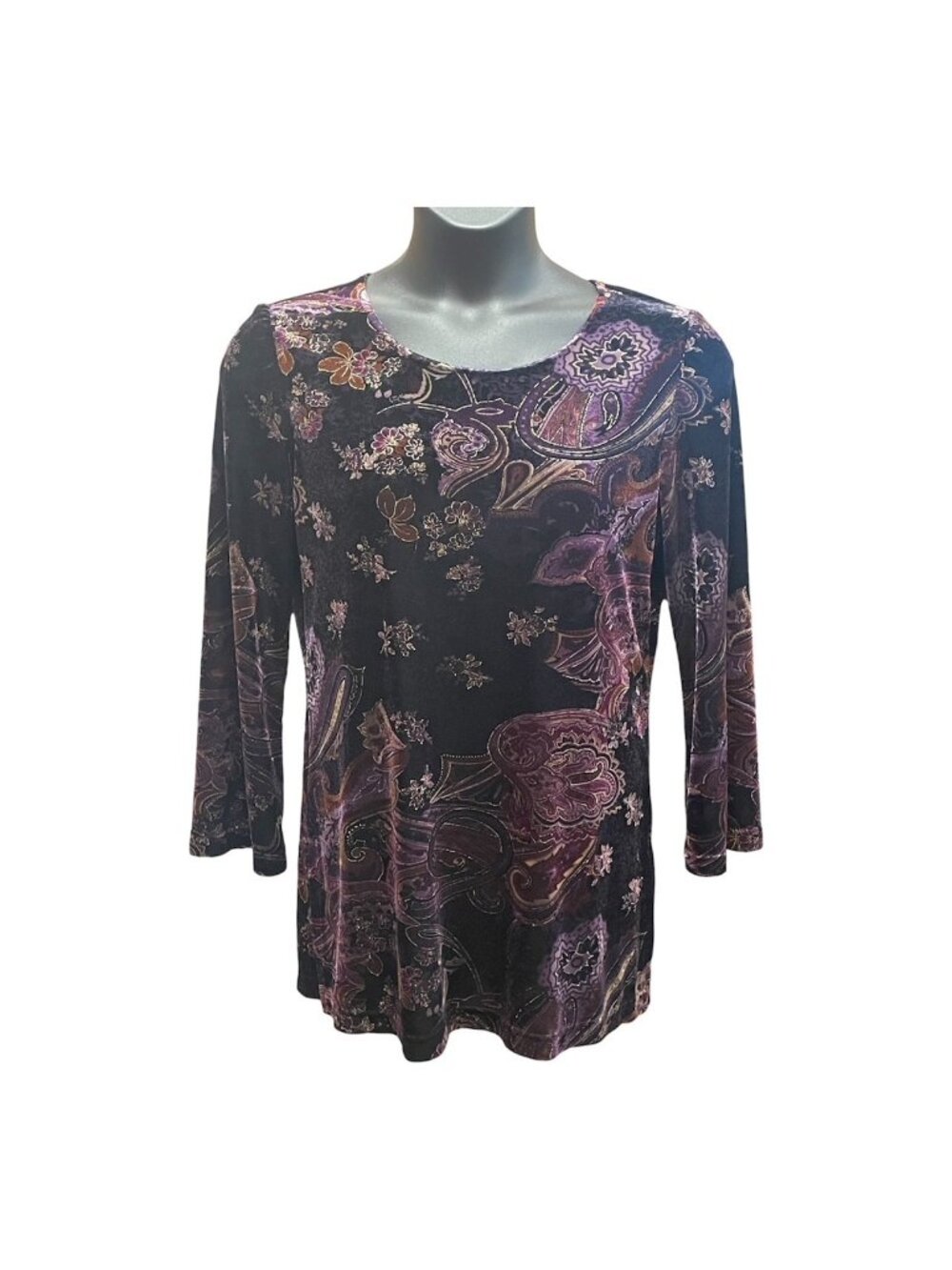 VTG Floral Velvet Tunic M Artsy Dark Fairy Paisley Romantic Floral Holiday